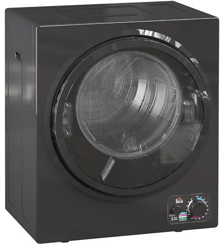 HOMCOM Secadora portátil, secadora eléctrica 850 W, 4 kg, 4 modos de secado, 2 niveles de calor, tanque de acero inoxidable, montaje en pared, residencia, Negro