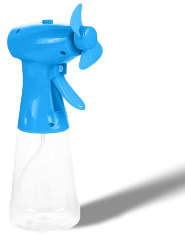 Hailmkont Wassersprühnebel Ventilator Tragbar mit 350ml Flasche, Handgehaltener Kühlventilator Wasser Spray, Batteriebetriebener Persönlicher Ventilator für Reisen Bücher (Blau)
