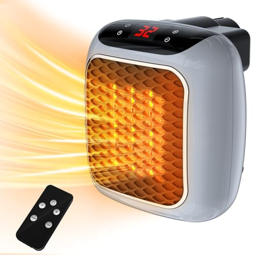 Plug in Heater, 1200W Fan Heaters for Home 2 Mode PTC Ceramic Heaters 1-12H Timer Overheating Protection w Remote Control Electric Heater Energy Efficient BS Plug for Bedroom Office Kitchen Bathroom