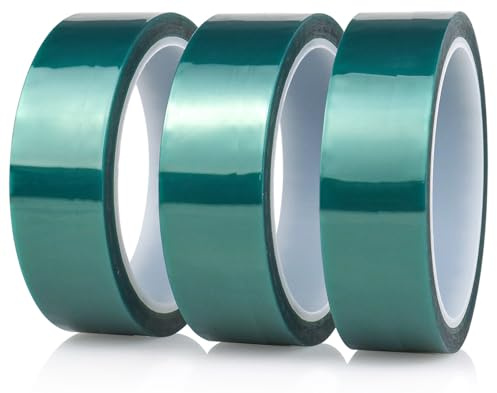 BOMEI PACK 3 Rollen de 30mmx33m Grün PET Klebebänder Hochtemperatur Polyester Klebeband Silikon Malerkrepp für Malen, Pulverbeschichtung, Leiterplatten, Elektronik, Abkleben Löten