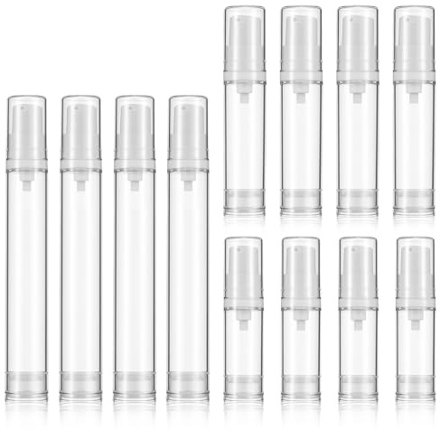 Andibro 12 dispensadores de bomba sin aire, 5 ml, 10 ml, 15 ml, botella pequeña vacía, dispensador de crema, dispensador de crema vacío, sin aire, portátil, para viajes, uso en el hogar