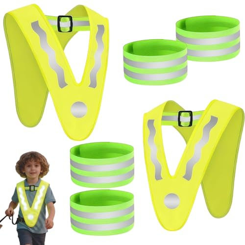 Glamifyr 2 Stück Reflektorweste Kinder,Kinder Warnweste,Kinder Leuchtweste,Reflektor Weste,4 Stück Reflektorband,Reflektierende Warnwesten,Leichte Leuchtweste Sicherheitsweste,Nächtliche Outdoor