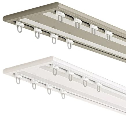 Silenzioso binario per tenda a 2 corsie in metallo, montaggio a soffitto, design invisibile, liscio con rulli silenziosi, 1,2 m, asta bianca per drappeggi per la casa.