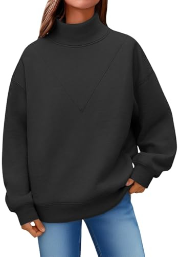 Générique Dam utan huva - damtröja i plusstorlek toppar vår höst sweatshirt rena toppar enkel tröja enfärgad tröja långärmad toppar polokrage toppar, svart, S