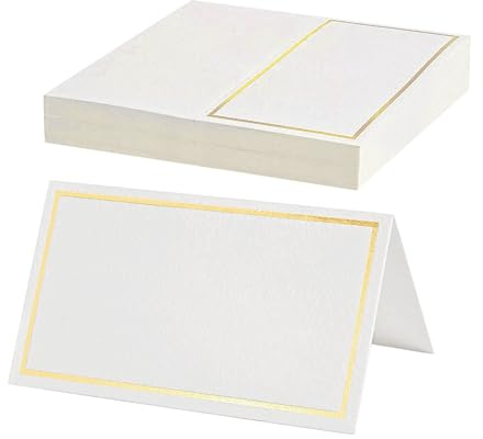 50Pcs Gold Foil Place Cards, Table Name Cards for Wedding & Party, Tent Cards for Dinner Events, Bridal Shower - White