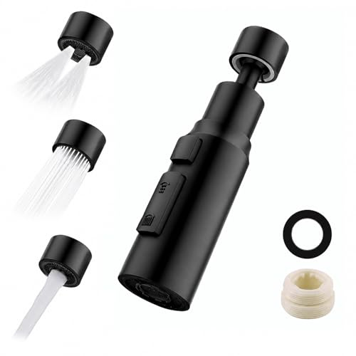 3 Function Kitchen Tap Spray Head,360° Swivel Spout Extender with Adapter Accessories Tap Faucet Attachment Spray Spout Extension Adapter Replacement Faucet Aerator for Kitchen Sink (Black)
