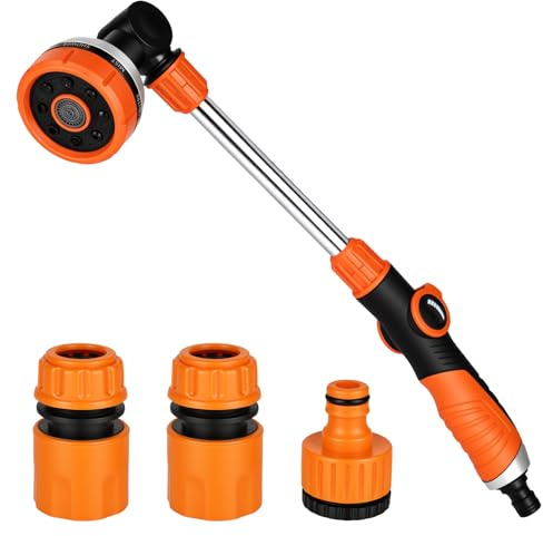 Watering Lance,Extended Hose Pipe Spray Gun with 8 Modes Extended Spray Nozzle Watering Lance for Hanging Basket Cleaning, Plants Lawns Watering, Pets Shower,Car Washing Includes Hose Pipe Connectors