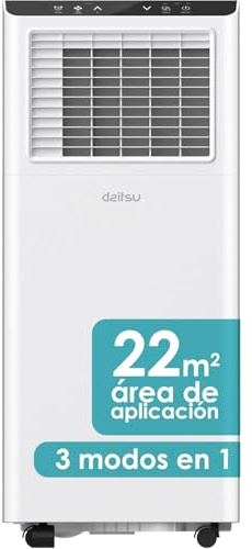Daitsu Aire acondicionado portátil 3 en 1: Frío, Deshumidificador, Ventilador | Hasta 22 m² | Clase A | Mando inalámbrico | Silencioso y Compacto | Aeris Cool APD-09FXA