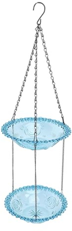 ZDAGELD Vaschetta per Uccelli da Appendere All'aperto con Fontana Solare, Ciotola per Mangiatoia per Uccelli 2 in 1 e Distributore d'Acqua, Vaschetta per in Plastica a Doppio