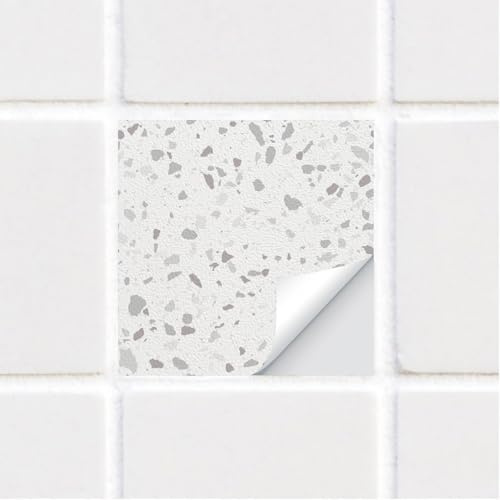 funlife 25 PCS 15X15cm Self-Adhesive Tile Stickers, Textured Vinyl Stick on Tiles, Backsplash Wall Art Decal for Kitchen DIY Decoration, Pebbles and White
