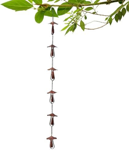 Generisch Catene antipioggia per grondaie con design a fungo, tubo in metallo in stile rustico, catene antipioggia – per giardino, terrazza, cortile, decorazione esterna