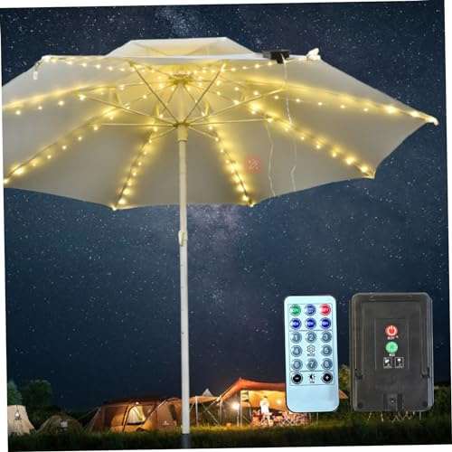 104 LEDs Solar Umbrella Lights with Remote Control, 8 Lighting Modes Waterproof Patio Umbrella Lights with Clip, Camping Garden Hiking Outdoor, Warm Light