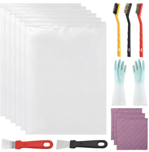 Oven Rack Cleaner Kit with Bags - Including 6 Pcs 16x24 Oven Cleaning Bags, 3 Crevice Brush, 2 Scrapers, Gloves & 3 Cleaning Cloths, Reusable Cleaning Bag for OvenRacks