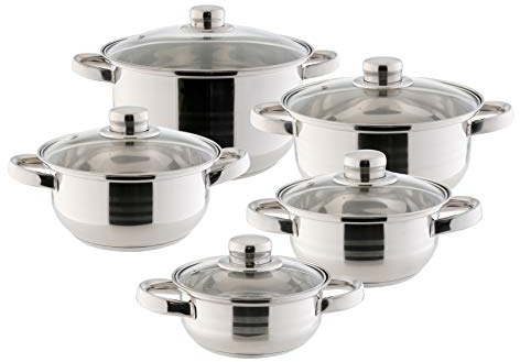 axentia 221097 Edelstahl-Topfset Erika 5-teilig - Kochtöpfe mit Glasdeckel - Kochgeschirr mit Schüttrand - Töpfe 14, 16, 18, 20 und 24 cm - Topf-Set