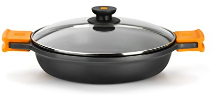 BRA Efficient Cacerola baja con tapa de cristal y asas de silicona, 24 cm, aptas para todo tipo de cocinas incluida inducción, Libre de PFOA