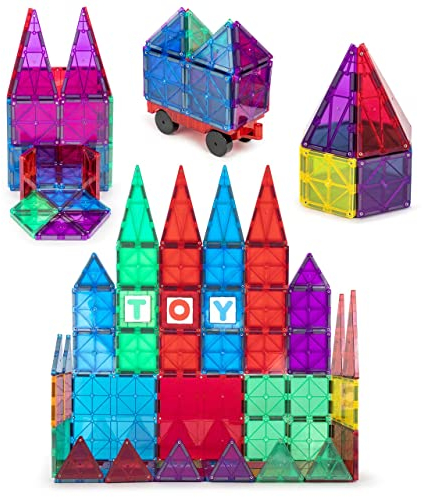 Playmags Magnetische Bausteine –56-Teiliges Magnetbausteine Inklusive Auto – Buntes Und Langlebiges STEM-Magnetspielzeug Fördert Motorik Und Kreativität – 6 Zusätzliche Clickins Enthalten