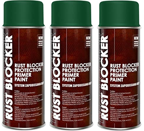 3er Sparpack 400 ml Rust Blocker 4in1 Metallschutzlack Rost Stop Lack GRÜN matt RAL 6005 , 4in1 -Haftvermittler - Aktiver Rostschutz - schnelltrocknender Lack - effektiver Schutz