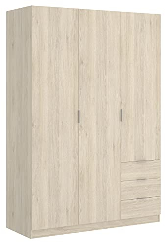 DEKIT GRUPO RIMOBEL Armario ropero de 3 Puertas y 3 cajones, Natural, 121x184x52 cm
