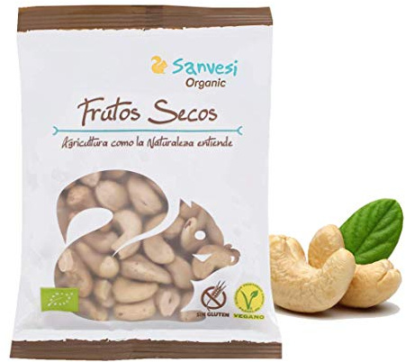 Sanvesi Frutos Secos Ecológicos. Anacardos Crudos. 100% Natural y Orgánico. Sin Gluten - Vegano - Sin Azúcares Añadidos. Bolsa 100g
