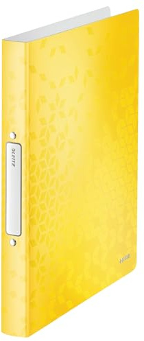 Leitz, Classeur 2 Anneaux A4, PP, Dos 32 mm, Capacité 190 Feuilles, Mécanisme Anneaux Ronds 25 mm, Étiquette au Dos, Classeur Bureau École Organisation, Jaune WOW, 42570016