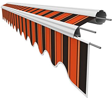 VANA Markisenstoff mit Volant für 4 x 3 m Markisen Ersatzstoff Markisentuch Bespannung Sonnenschutz fertig genäht Maß Tuch 3,83 x 3 m Volant 3,83 x 0,21 m Design SPD071