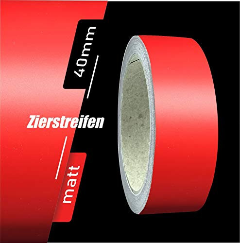siviwonder Zierstreifen selbstklebend Folie Rot Matt matt 40 mm x 10 m Rolle Dekorband Auto Motorrad Boot Fahrrad Wohnwagen Helm Pinstripe Klebeband für Konturmarkierung Linien Dekoration Akzent Linie