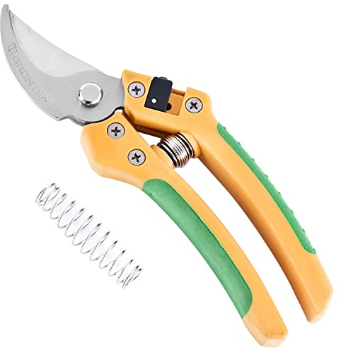 GRÜNTEK Forbici e Cesoie da Potatura Giardino. Forbici in acciaio inox per Mani GRANDI. Taglio passante fino Ø a 18mm. Molla d ricambio inclusa