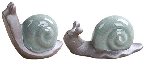 Amosfun 2Pcs Schnecke Figur Keramik Miniatur Schnecke Ornament Tee Pet Ornamente Fee Garten Tiere Porzellan Tier Figuren Bonsai Pflanze Dekoration