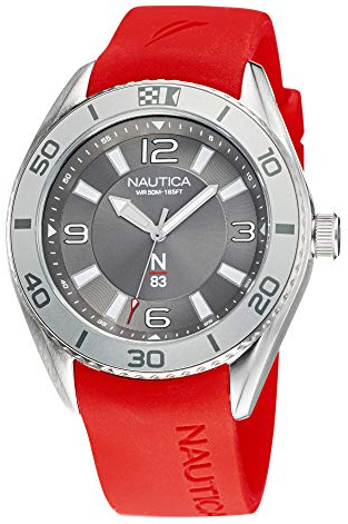 Nautica Correa de Silicona de Cuarzo de Acero Inoxidable para Hombre, Rojo, Reloj Casual 22 (Modelo: NAPFWS128), Rosso, Correa