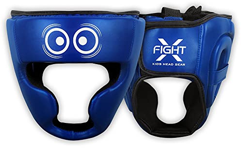FightX Kids Boxing Headgear MMA Kickboxing Muay Thai SELF Defence Training Gear for Boys and Girls Synthetic Leather MMA UFC Fighting Head Guard Sparring Kickboxing (Blue/White)