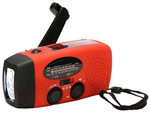 BSTCAR Radio de emergencia con cargador de teléfono USB recargable/linterna de 3 LED/AM/FM/clima/radio de manivela solar portátil para el hogar y al aire libre, camping, senderismo, viajes