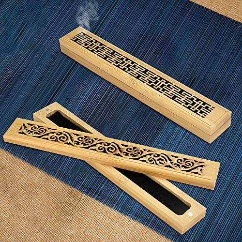 BUENTYA 2 Piezas Caja de Incienso de Madera 23,5 x 3,5 x 2,3 cm Quemadores de Inciensos de Madera Soporte de Incienso con Recogedor de Cenizas para Templo Budista Meditación Yoga Aromaterapia