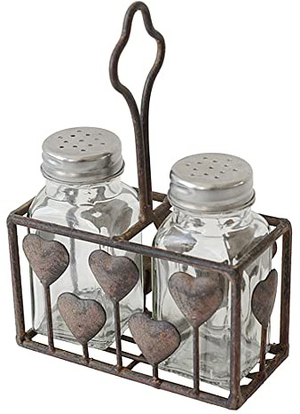 MACOSA SA80085 Salière et poivrière en métal Style vintage Marron antique Fonte Shabby Chic Cuisine Décoration Salière Salière Service de table