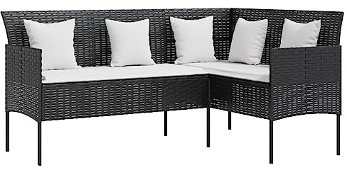 vidaXL Sofa in L-Form mit Kissen Gartensofa Lounge Gartenmöbel Sitzgruppe Couch Sofagarnitur Sitzgarnitur Terrassenmöbel Poly Rattan Schwarz