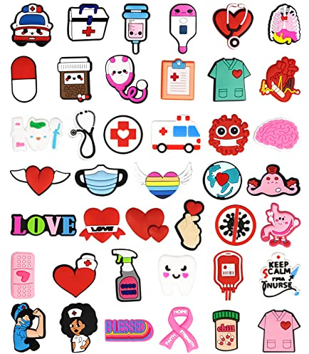 CUNUEN 41 Stück Medizin Schuhanstecker Für Croc Schuh Anstecker Krankenschwester Schuhanhänger Arzt Zubehör Medical Nurse Charms Pins Für Clogs Dekorationen