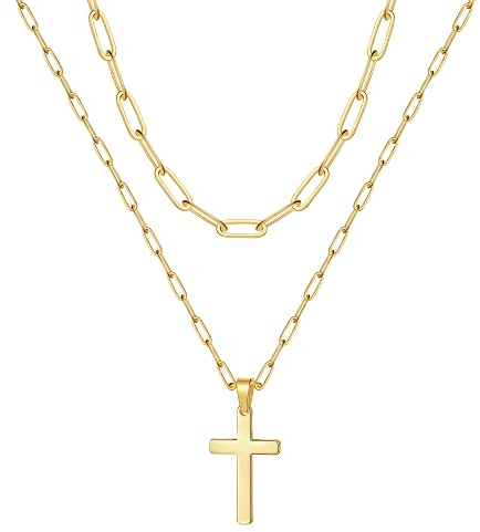TINGN Collier Croisé Stratifié pour Femme, Collier de Trombone Stratifié en Acier Inoxydable, Pendentif Croisé Simple Collier Croisé pour Femmes