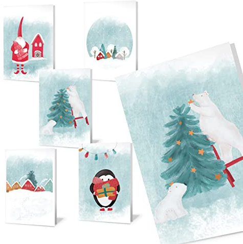 Forletter - Pack de 10 Tarjetas de Navidad de Papel Reciclado, Holly Jolly