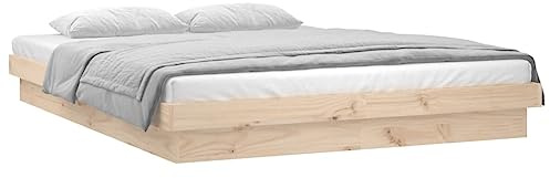 vidaXL Solid Pine Wood Bed Frame Base Super King Size - 180x200 cm with LED Lights and Modernized Sleep - Brown
