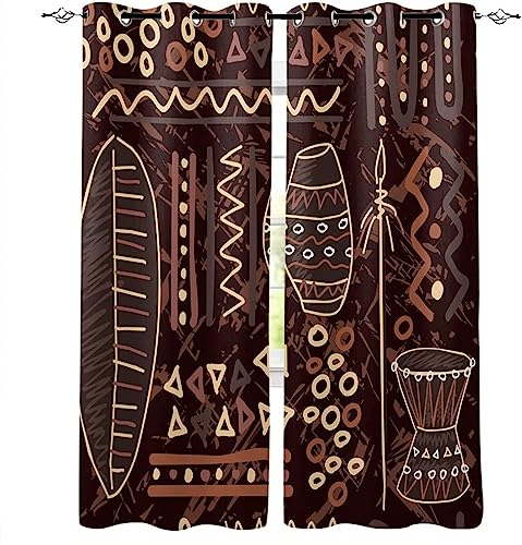ANEEHA Vorhangset Afrika Vorhänge Jahrgang Gardinen Wohnzimmer Schlafzimmer Verdunklungsvorhänge Thermovorhang 3D Druck Schallschutz Vorhang mit Ösen 2er Set B 110 x H 215 cm