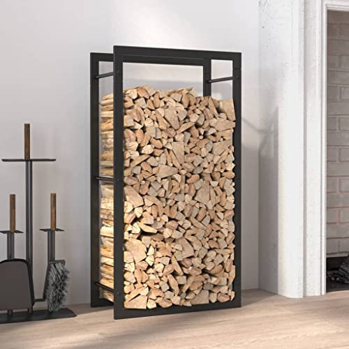 FIRBNUS Brennholzregal Mattschwarz 50x28x94 cm Stahl Holzlager Außen Metall Brennholzregal Außen Holzunterstand Metall Brennholzregal Innen Brennholzregale Brennholzregal Metall Firewood Storage
