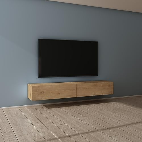 Mai & Mai Fernsehschrank Hängend TV Lowboard hängend mit Gasdruckfedern | TV Schrank mit Klappen, viel Stauraum, Wandmontage in Kerneiche, Breite: 200 cm, Fernsehschrank02