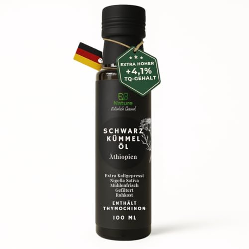 E.B. Nature Premium Schwarzkümmelöl kaltgepresst & gefiltert – Laborgeprüftes Nigella sativa Öl mit 4% Thymochinongehalt, mühlenfrisch und 100% naturrein (100ml)