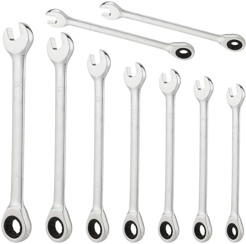 ZEONHEI Juego de 9 llaves de carraca, 6, 7, 8, 9, 10, 11, 13, 14, 15 mm, llaves combinadas con carraca anular, 72 dientes para trabajos de mantenimiento