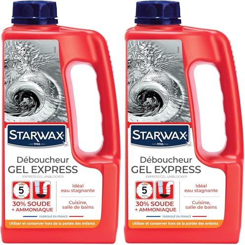 STARWAX Déboucheur Express pour Canalisations - 1L - Idéal pour Déboucher les Canalisations Complètement Bouchées (Lot de 2)