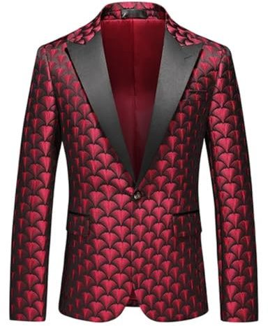 Veste de costume pour homme - Coupe ajustée - Pour mariage et affaires, Rouge, XXXL