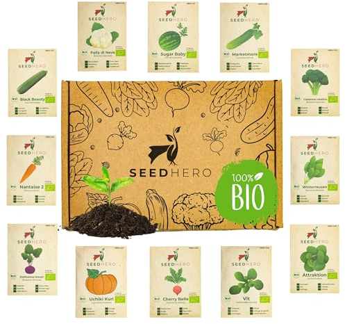 BIO Gemüse Samen Set - 12 Sorten Gemüsesamen aus biologischem Anbau, samenfestes Saatgut, Samen Gemüse Set mit Gurke, Radieschen, Zucchini, Wassermelone, Kohlrabi und mehr
