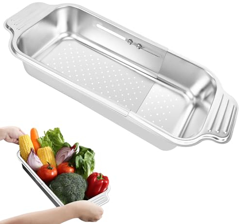 ARNTY Escurridor Fregadero, Colador Fregadero Retráctil De Acero Inoxidable, Colador de Cocina, Escurridor Verduras Ideal para Lavar Verduras Y Frutas, Escurrir Pasta Cocida - Medio