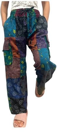 Himalayan Fashion Handmade Mushroom Patchwork Trousers Open Leg Trousers (M)