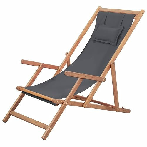 Rantry Klappbarer Strandstuhl Strandliege Sonnenliege Gartenliege Klappstuhl Campingstuhl Möbel Relaxliege Holzklappstuhl Stoff und Holzrahmen Grau