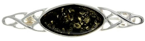 SilverAmber Jewellery Großbritannien – Echte grüne baltische Bernstein & 925 Sterling Silber klassische keltische Brosche/Anstecknadel – GL808G